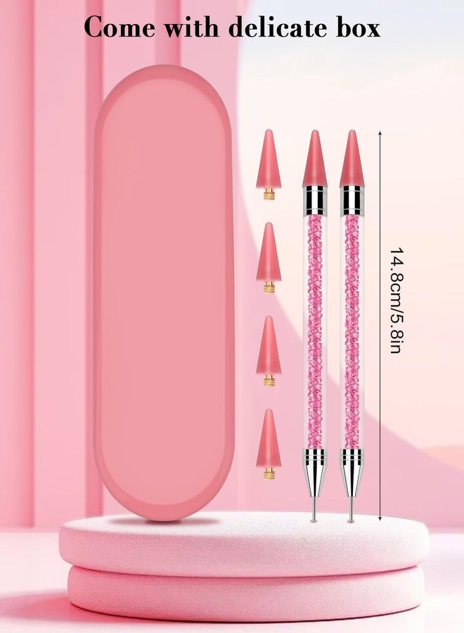 Rolybag Rhinestone Picker Tool, 2PCS Rhinestone Applicator Tool Dotting Wax Pen Dual-Ended with 4PCS Replaceable Wax Tips for DIY Nail Art Tool (Pink) - Image 5